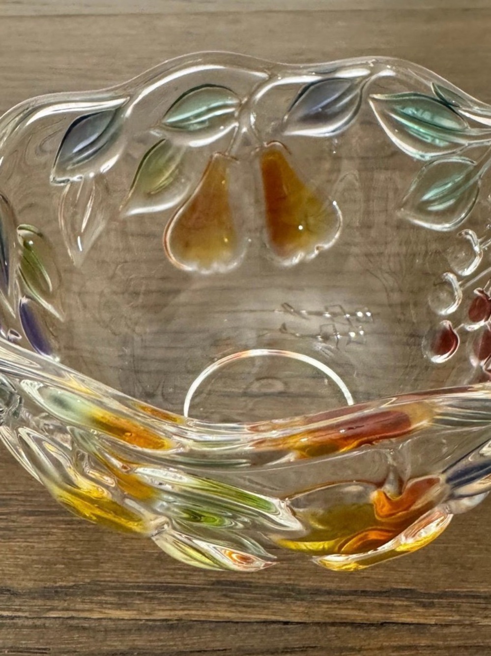 Mikasa Glass Fruit Accent Bowl with Colored Leaf and Pear Motif